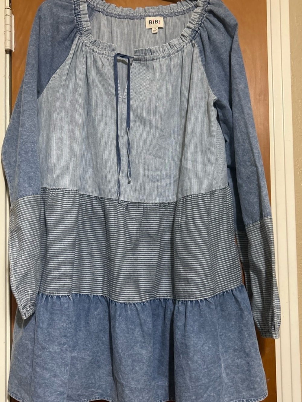 BiBi Girls' Light and Medium Blue Tiered Chambray Dress